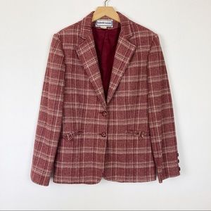 Vintage Plaid Blazer in Burgundy and Cream